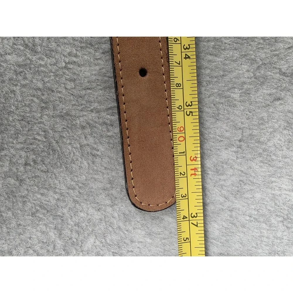 Zeppelin Belt Mens 32 Tan Canvas Leather Brass Buckle Nautical Flag Made USA‎